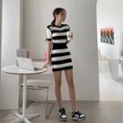 Stripe Knit Top & Miniskirt Set