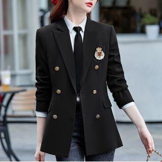 Double-breasted Blazer / Long-sleeve Plain Shirt / Mini Pleated Skirt