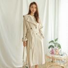 Sailor-collar Loose-fit Trench Coat With Sash