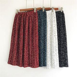 Dotted Midi Accordion Pleat Chiffon Skirt