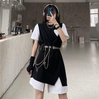 Mock Two-piece Mini T-shirt Dress / Belt Bag With Chain