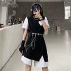 Mock Two-piece Mini T-shirt Dress / Belt Bag With Chain