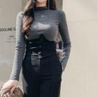 Mock-neck T-shirt / High Waist Straight Leg Pants / Set