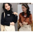 Mock-neck Lettering Long-sleeve Top