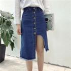 Buttoned Asymmetric Denim Skirt