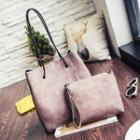 Set: Faux Leather Tote + Zip Pouch