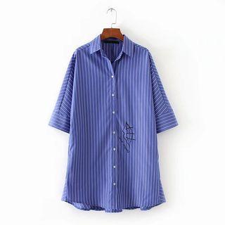 Lips Print Striped Shirt Dress