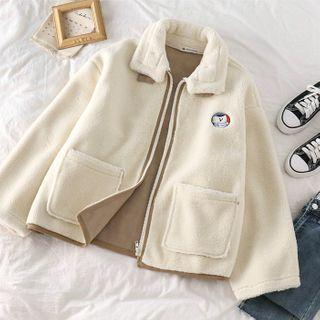Bear Embroidered Fleece Jacket Off-white - One Size