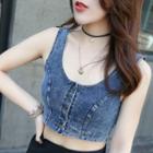 Buttoned Sleeveless Denim Cropped Top