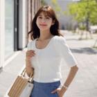 Square-neck Buttoned Slim-fit Knit Top