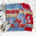 Long-sleeve Christmas Snowman Printed Knit Sweater