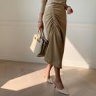 Ruched H-line Long Skirt Beige - One Size