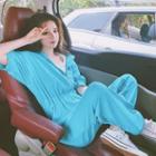 Short Sleeve Hooded Half-zip Plain Jumpsuit