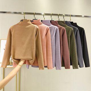 Pinstriped Long-sleeve Fleeced Top