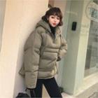Snap-button Oversized Padded Hoodie Khaki - One Size