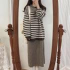 Striped Sweater / Long-sleeve Midi Polo Dress