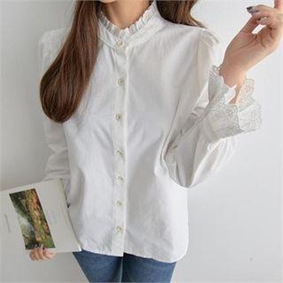 Frill-neck Ruffle-cuff Laced Blouse