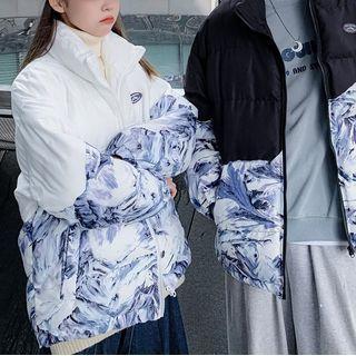 Couple Matching Mountain Print Padded Zip-up Coat