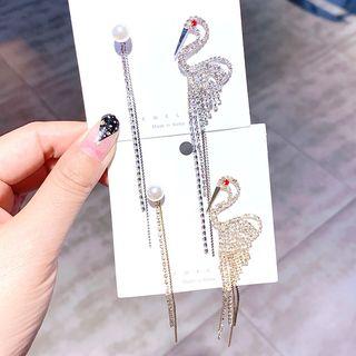 Non-matching Faux Pearl & Rhinestone Swan Dangle Earring