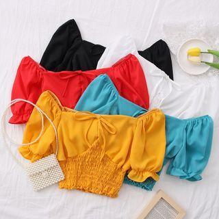 Boatneck Smocked Crop Blouse In 5 Colors