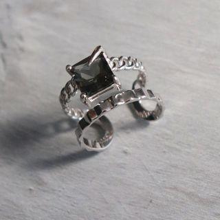 Rhinestone Layered Alloy Open Ring J2485 - Silver - One Size