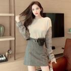 Plaid Panel Sweater / A-line Skirt