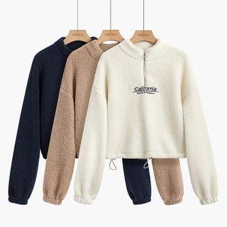 Letter Embroidered Fleece Cropped Sweatshirt