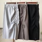 Drawstring Ruched Midi A-line Skirt