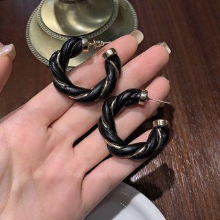 Alloy Faux Leather Twisted Open Hoop Earring