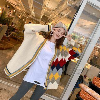 Patterned Panel V-neck Cardigan