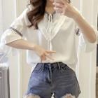 Embroidered Trim Elbow-sleeve Blouse