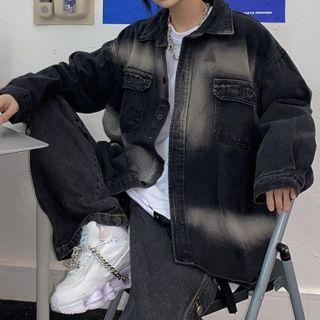 Denim Tie-dyed Single-breasted Jacket Black - One Size