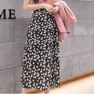 High-waist Floral Chiffon Midi Skirt