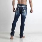 Embroidered Stained Straight-cut Jeans