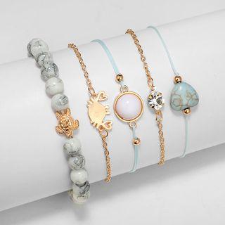 Set Of 5: Rhinestone Bead Bracelet Gold - One Size