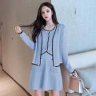 Set: Contrast Trim Sleeveless Knit Top + Cardigan + A-line Skirt