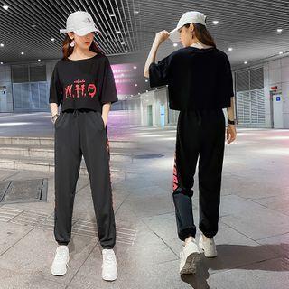 Elbow-sleeve Lettering T-shirt / Sweatpants / Set