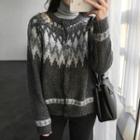 Long-sleeve Color Panel Knit Cardigan