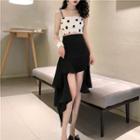 Dotted Cropped Camisole Top / Asymmetric Hem A-line Skirt