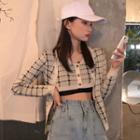 Set: Plaid Cardigan + Plaid Knit Camisole As Shown In Figure - One Size