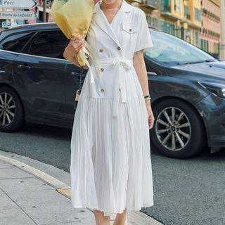 Short-sleeve Double Breasted A-line Midi Shirtdress