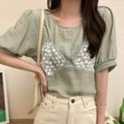 Mock Two Piece Elbow Sleeve Blouse