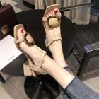 Buckled Faux Leather T-bar Block Heel Sandals