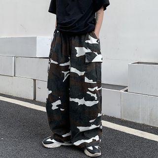 Camouflage Print Wide Leg Pants