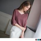 Fold-up Sleeve V-neck Top