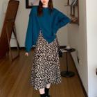 Plain Sweatshirt / Leopard Midi A-line Skirt