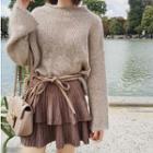 Set: Mock Neck Sweater + Layered Mini A-line Knit Skirt