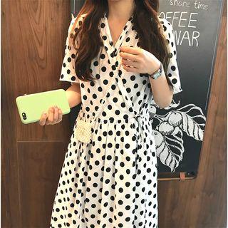 Short Sleeve Polka Dot V-neck Midi Dress