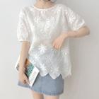 Floral Embroidered Short-sleeve Top White - One Size