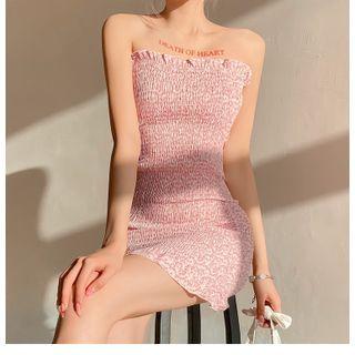 Strapless Floral Print Mini Sheath Dress